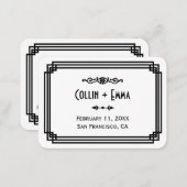 Simple White & Black Art Deco Wedding Place Cards (Front/Back)