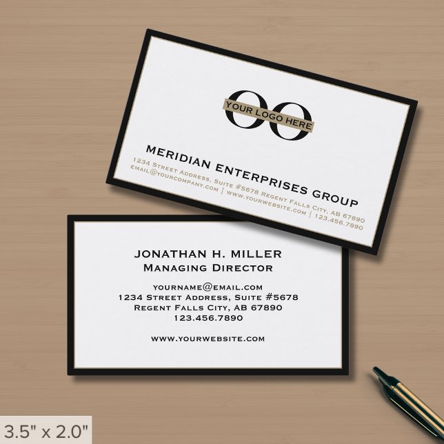 Simple White Black Border Logo Business Card (Creator Uploaded)
