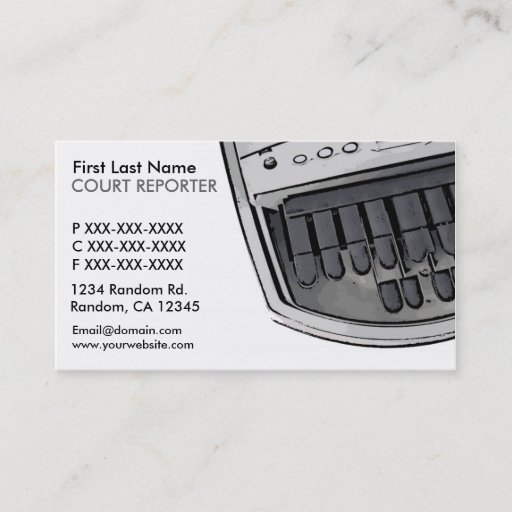 Customizable Simple white black court reporter business cards
