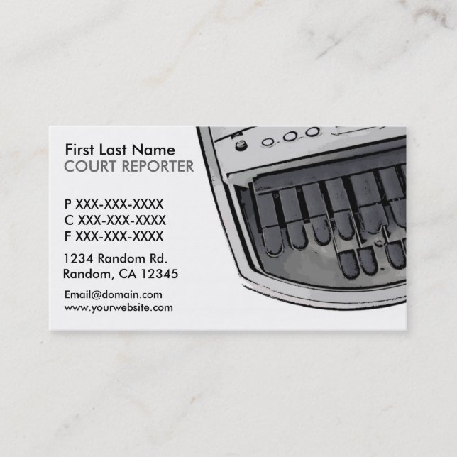 Simple white black court reporter business cards (Front)