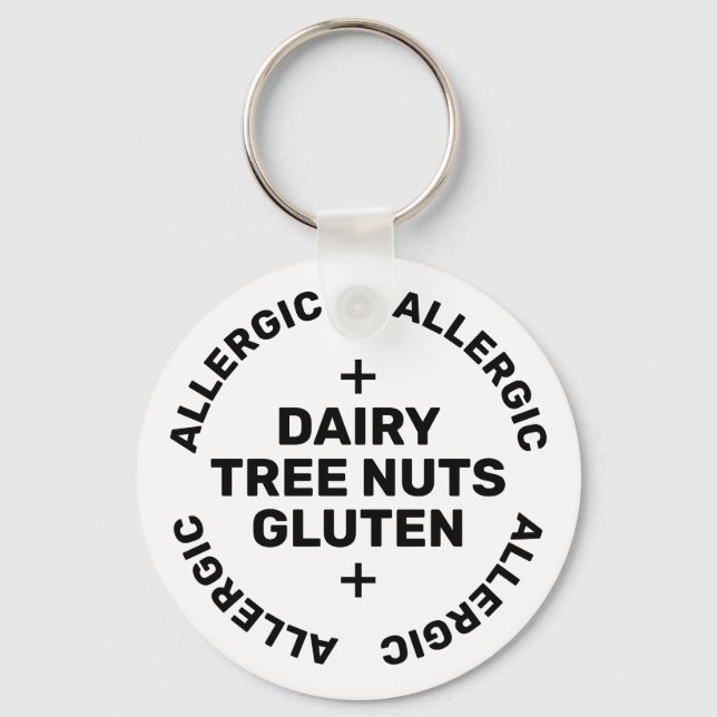 Simple White Black Emergency Contact Allergen Keychain (Front)
