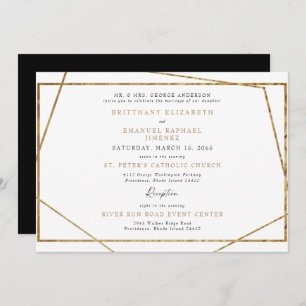 Simple White Black & Gold Geometric Wedding Invitation