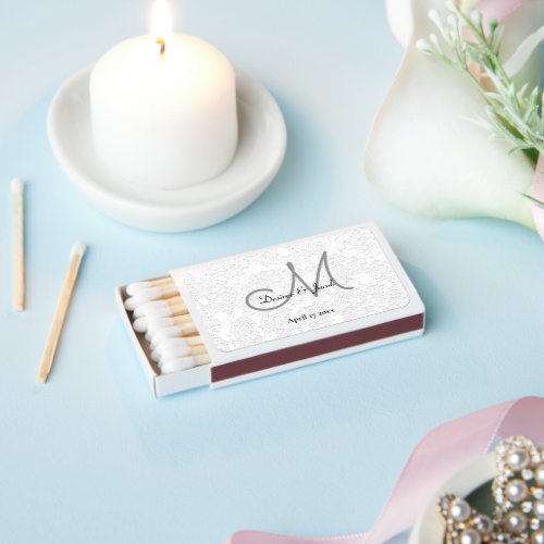 Simple White Black Grey Elegant Wedding Monogram Matchboxes