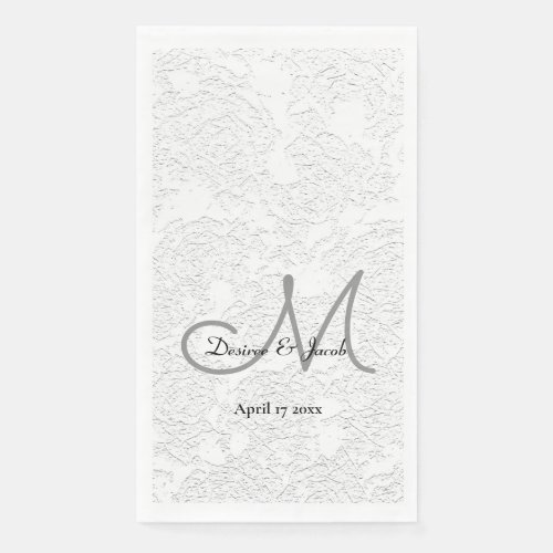 Simple White Black Grey Elegant Wedding Monogram Paper Guest Towels