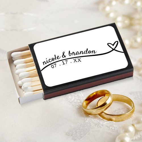 Simple White  Black Heart Wedding Matchboxes