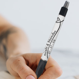 Simple White & Black Heart Wedding Pen