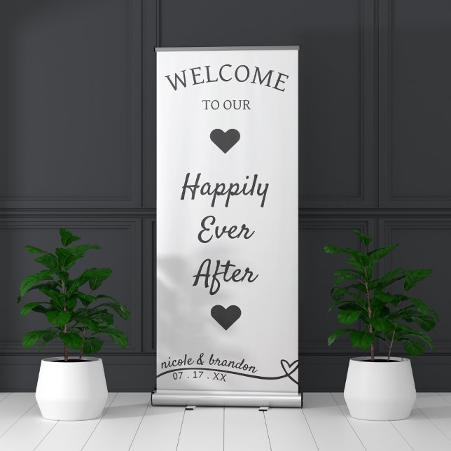Simple White & Black Heart Wedding Retractable Banner (Creator Uploaded)