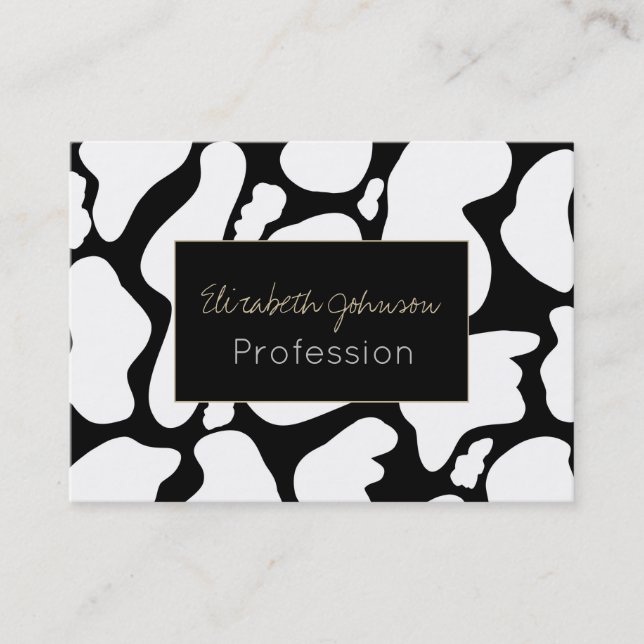 Simple White Black Large cow spots Animal Pattern Business Card (Front)