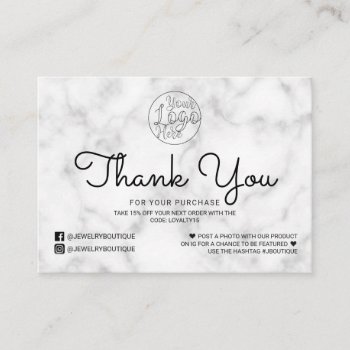 Simple White Black Marble Customer Thank You Business Card by _LaFemme_ at Zazzle