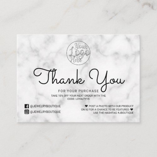 Simple White Black Marble Customer Thank You Business Card