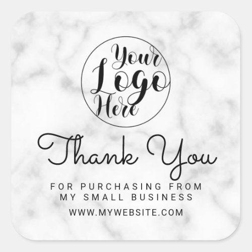 Simple White Black Marble Customer Thank You Square Sticker