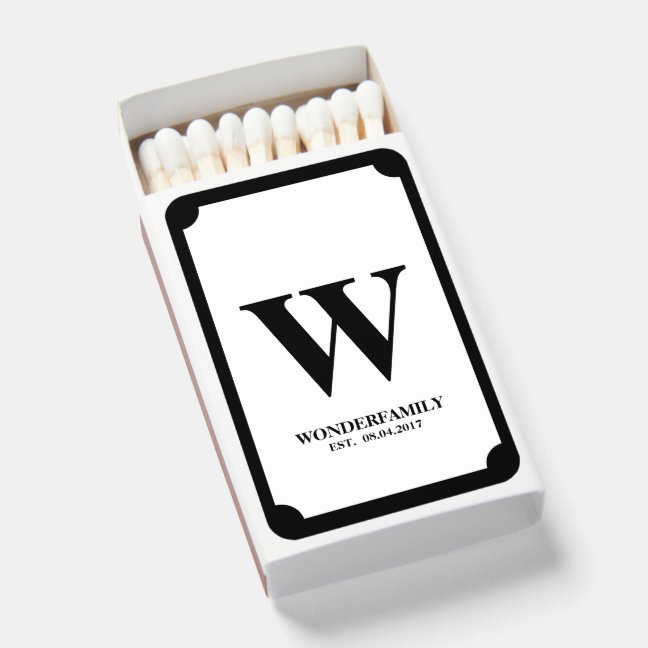 Simple White Black Minimalist Modern Monogram Matchboxes