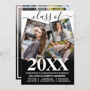 Simple White Black Ombre Graduation Photo Collage Invitation