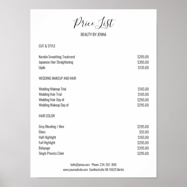 Simple  White Black Preislisten Poster (Front)