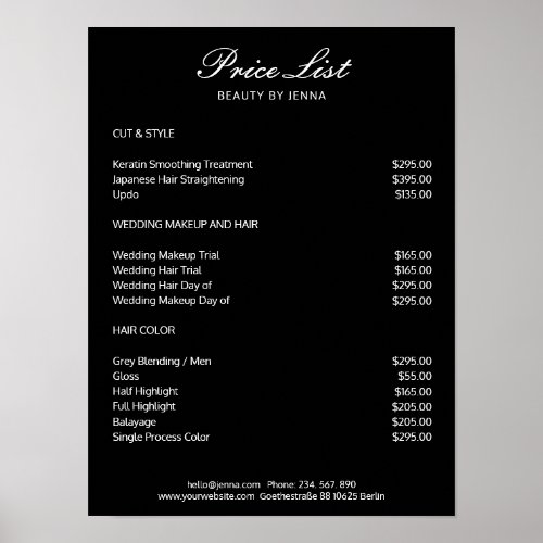 Simple White Black price lists Poster