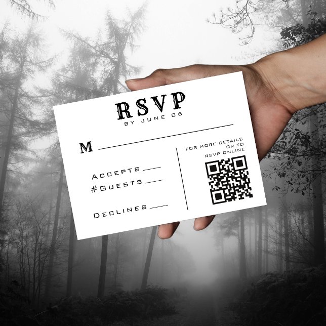 Simple White & Black QR Code Wedding Details RSVP Card (Simple Retro White & Black QR Code Wedding RSVP
)