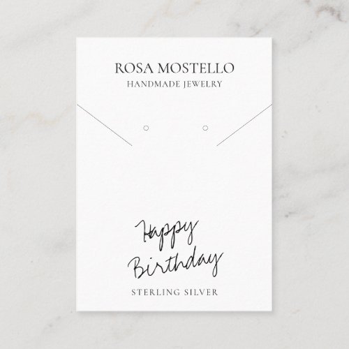 Simple White Black Script Happy Birthday Display Business Card