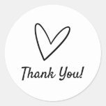 Simple White & Black Typography Heart Thank You   Classic Round Sticker