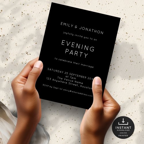 Simple White Black Wedding Evening Party Invitation