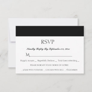 Simple White Black Wedding Meal Choice RSVP Card