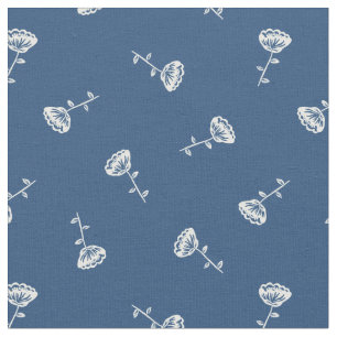 Simple White Blue Floral Pattern Fabric