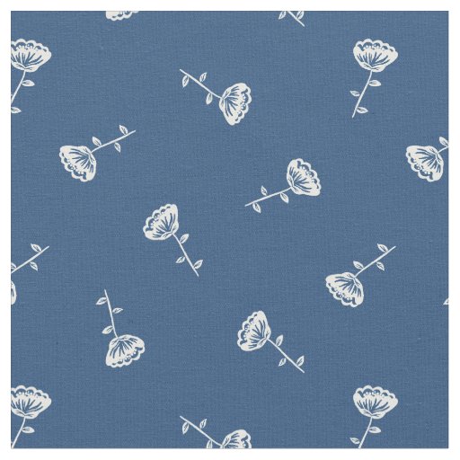 Simple White Blue Floral Pattern Fabric