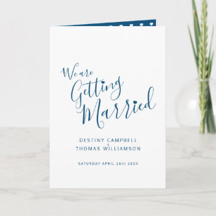 Simple white blue heart photo folded wedding invitation