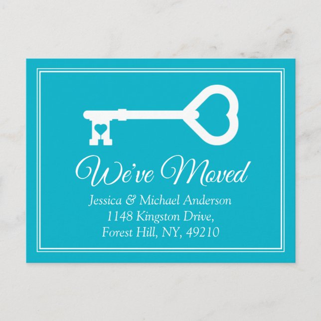 Simple White Blue Minimal Key Moving Announcement (Front)