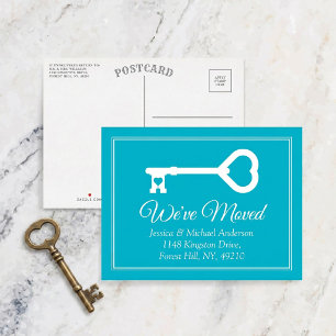 Simple White Blue Minimal Key Moving Announcement Postcard