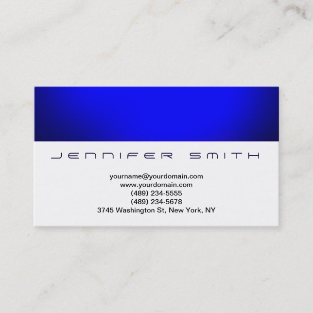 Simple White Blue Plain Business Card (Front)