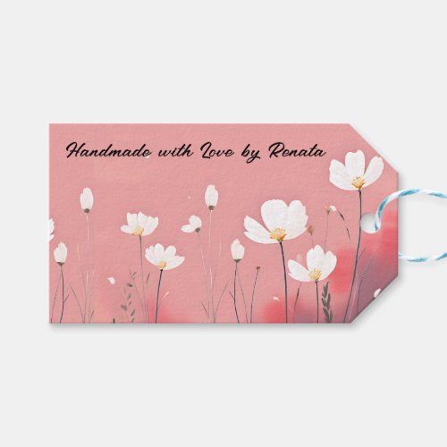 Simple White Boho Style Flowers on Pink Gift Tags