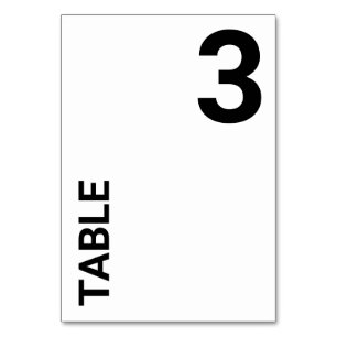 Simple White Bold Letters Table Number card