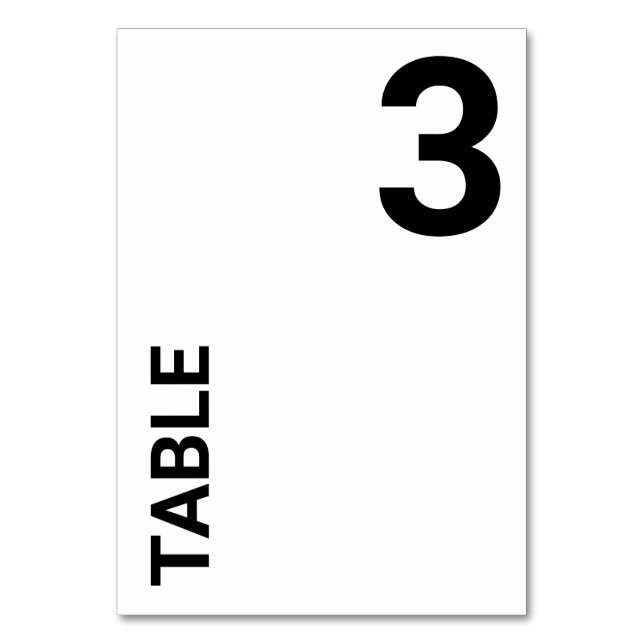 Simple White Bold Letters Table Number card (Front)