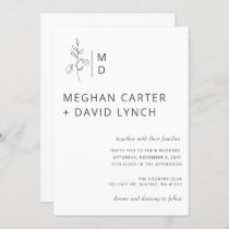Simple White Botanical Monogram Wedding  Invitation