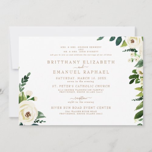 Simple White Both Parents Gold Text Wedding  Invitation