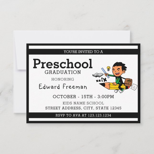 Simple White Boy Preschool Graduation Invitation (Front)
