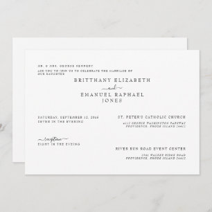 Simple White Bride Parents Listed Wedding  Invitation