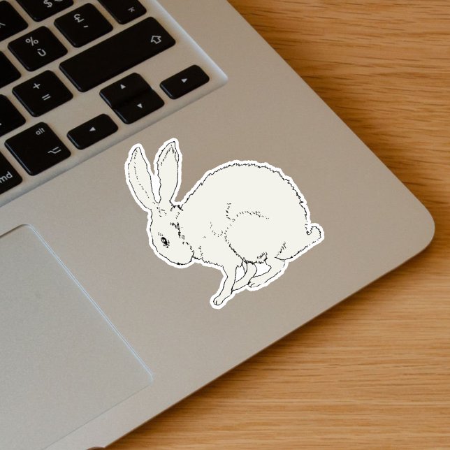 Simple White Bunny Rabbit Black Outline Easter Sticker (Simple sitting white bunny rabbit drawing outlined in black on vinyl sticker.)