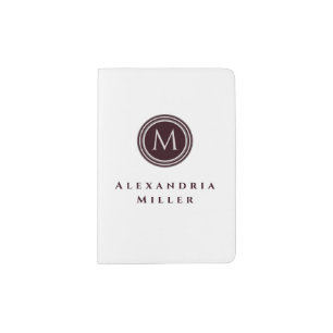 Simple White Burgundy & Gray Monogram Medallion Passport Holder