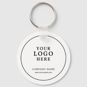 Simple White Business Logo Qr Code Promotional Keychain