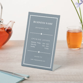 Simple White Business Office Opening Hours Blue Pedestal Sign