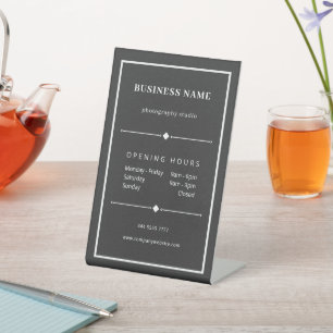 Simple White Business Office Opening Hours Gray Pedestal Sign