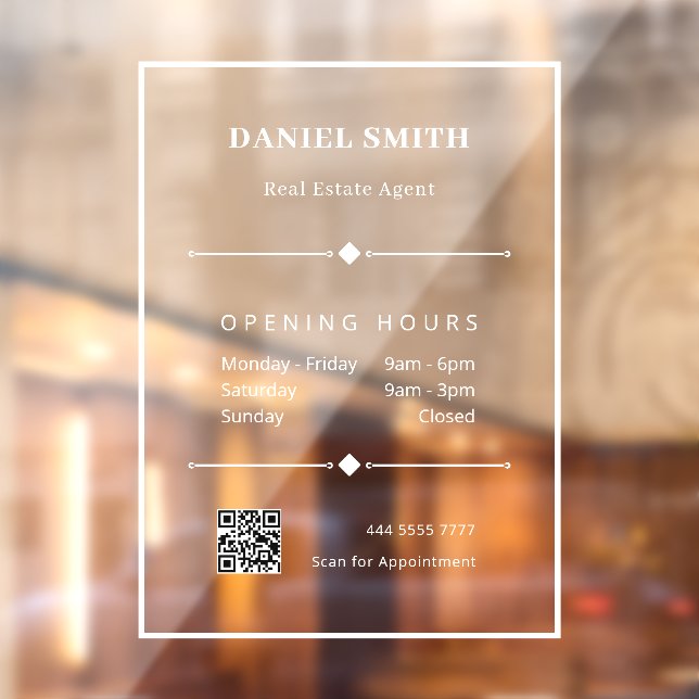 Simple White Business Office QR Code Opening Hours Window Cling (Sheet 2)