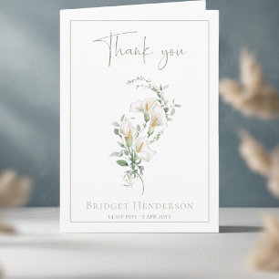Simple White Calla Lily Eucalyptus Sympathy Letterpress Thank You Card