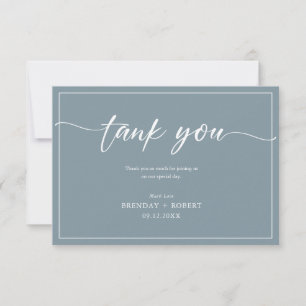Simple White Calligraphy On Blue-Gray Thank You  Card