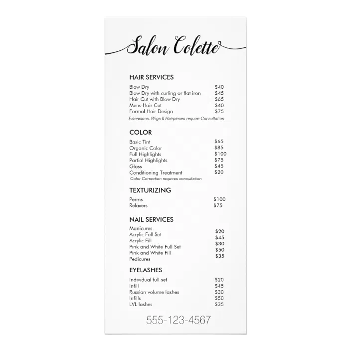 Simple White Calligraphy Salon Service Menu Zazzle Com