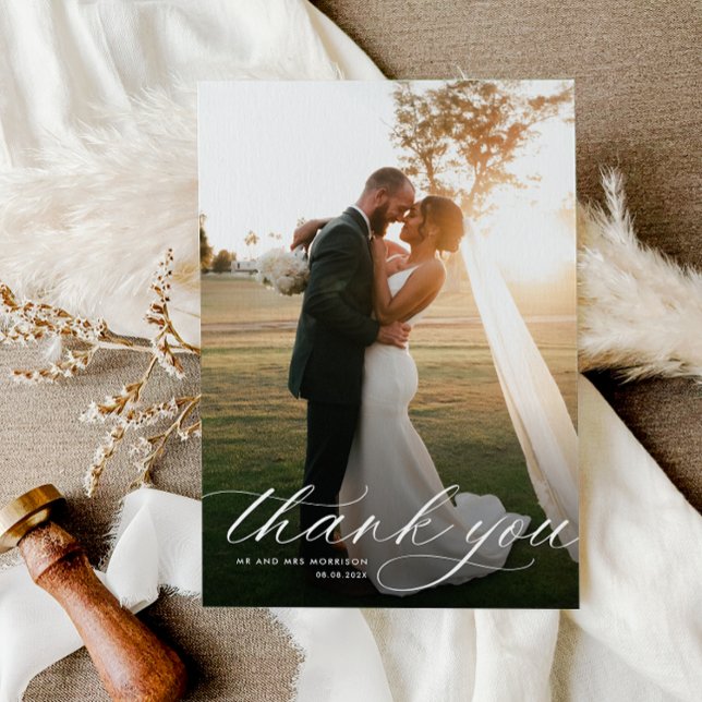 simple white calligraphy wedding thank you card (Creator Uploaded)