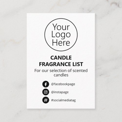 Simple White Candle Scent List Logo Business Card