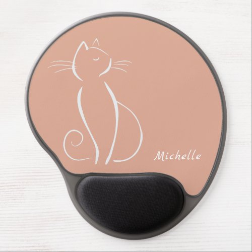 Simple White Cat On Pink Add Name  Gel Mouse Pad