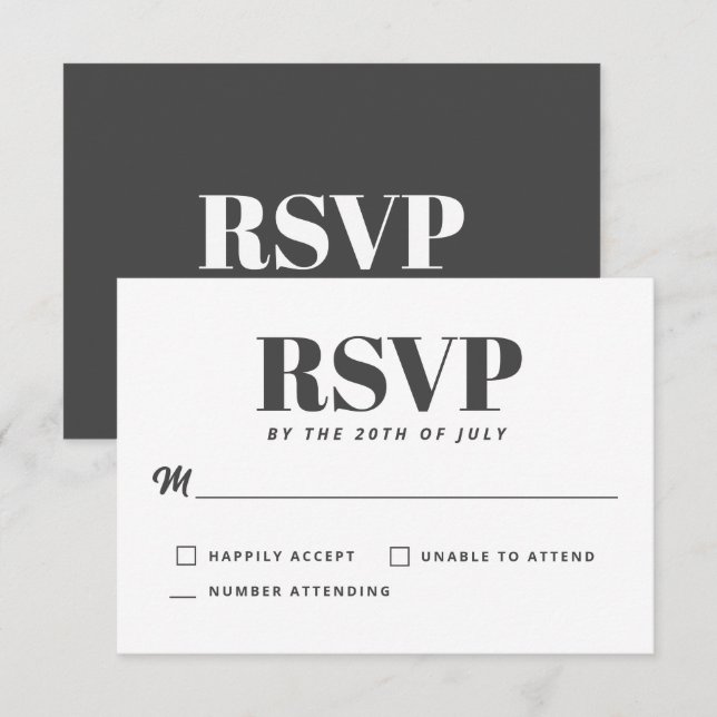 Simple White Charcoal Gray Modern Minimalist RSVP (Front/Back)